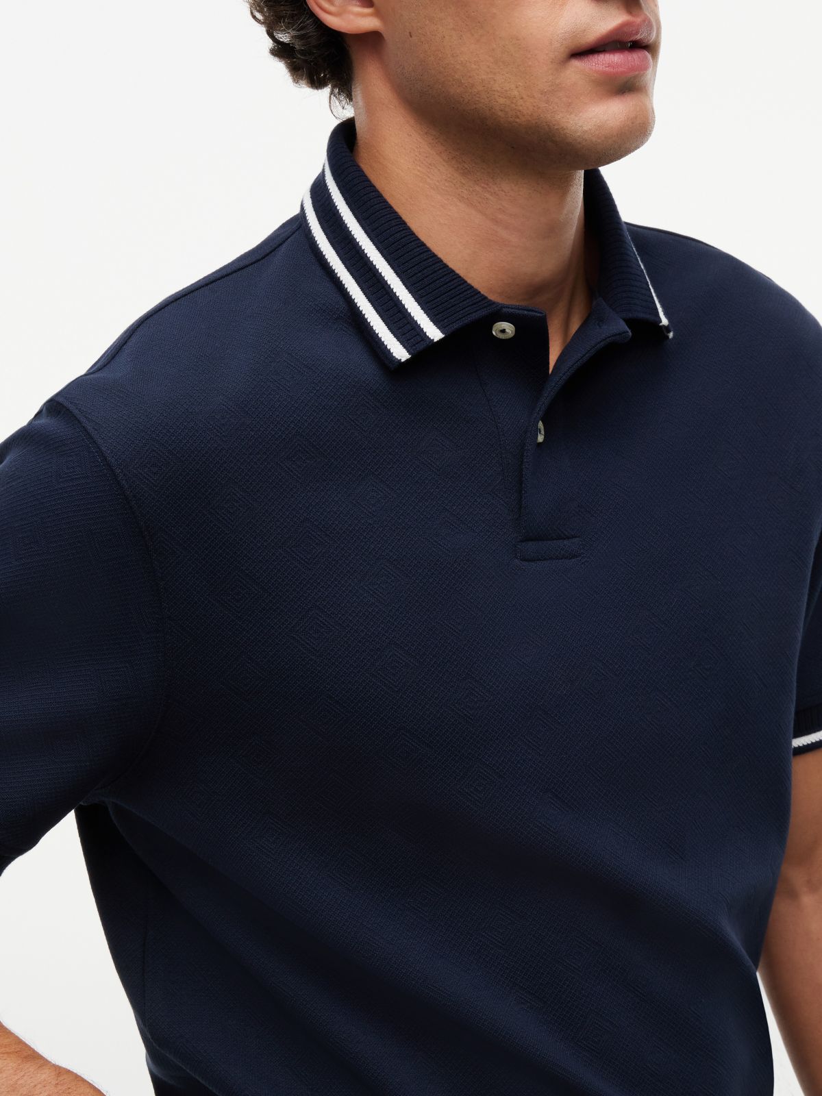Regular Fit Foulard Jacquard Polo — Navy Blue