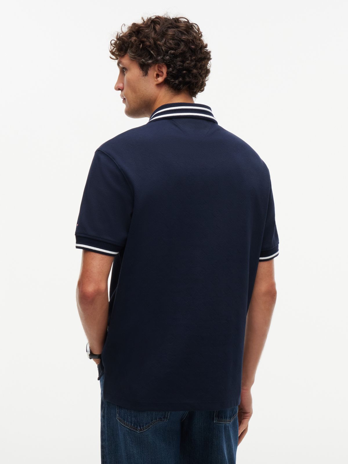 Regular Fit Foulard Jacquard Polo — Navy Blue
