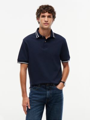 Regular Fit Foulard Jacquard Polo, Navy Blue