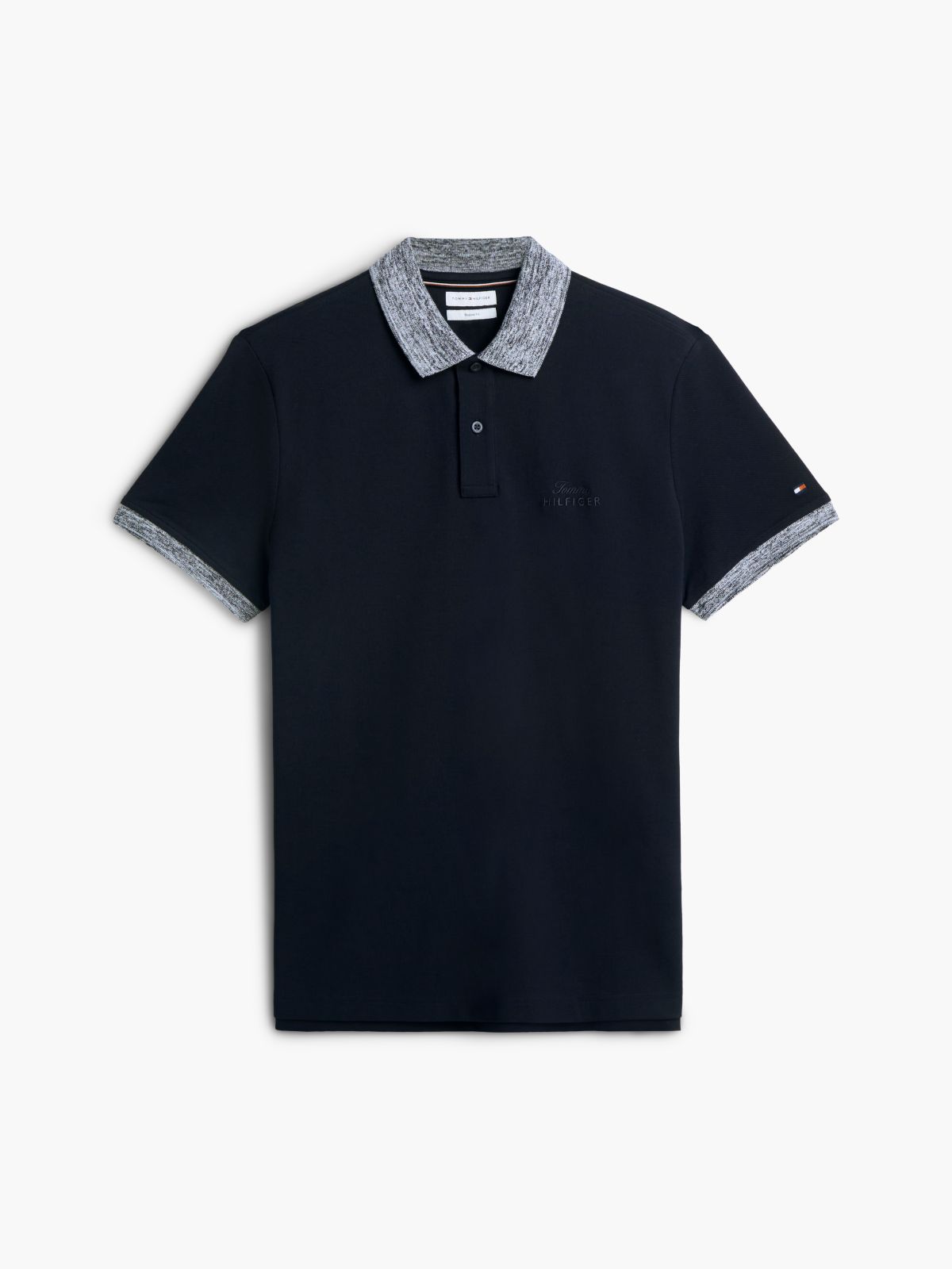 Regular Fit Heathered Trim Pique Polo — Navy Blue