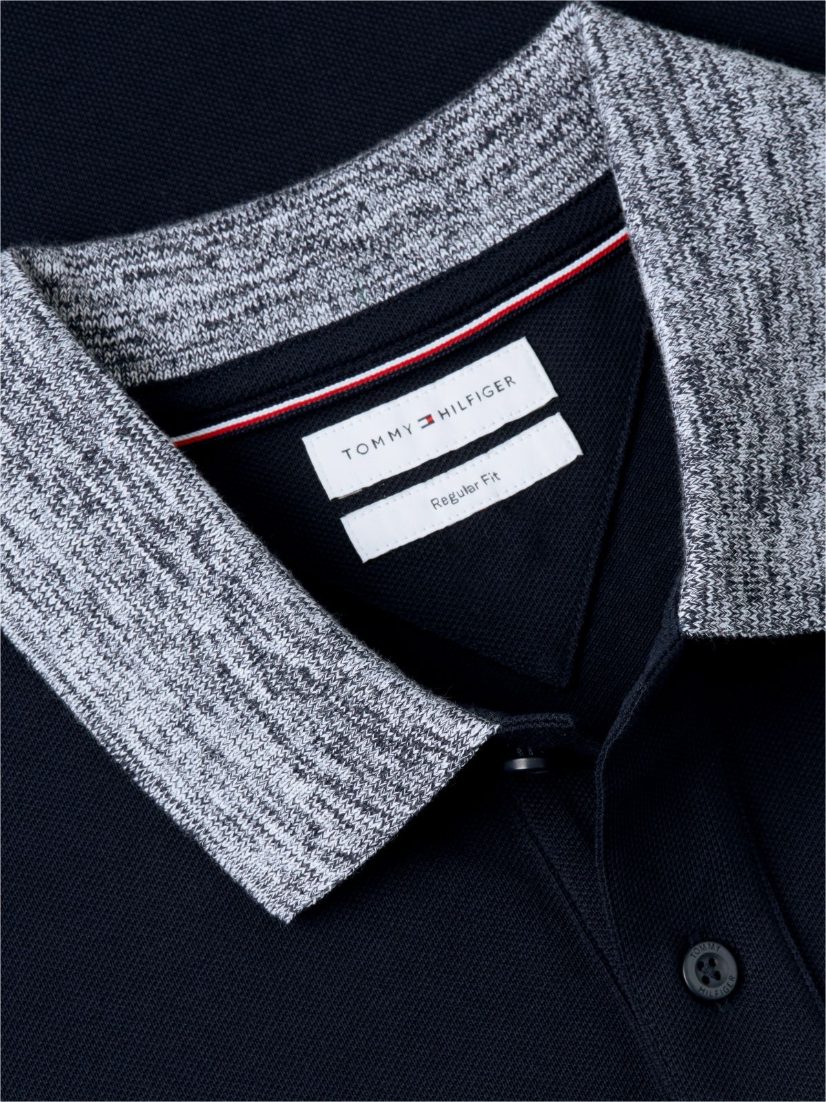 Regular Fit Heathered Trim Pique Polo — Navy Blue