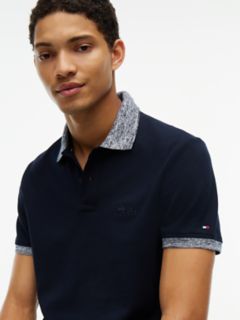 Regular Fit Heathered Trim Pique Polo — Navy Blue 3