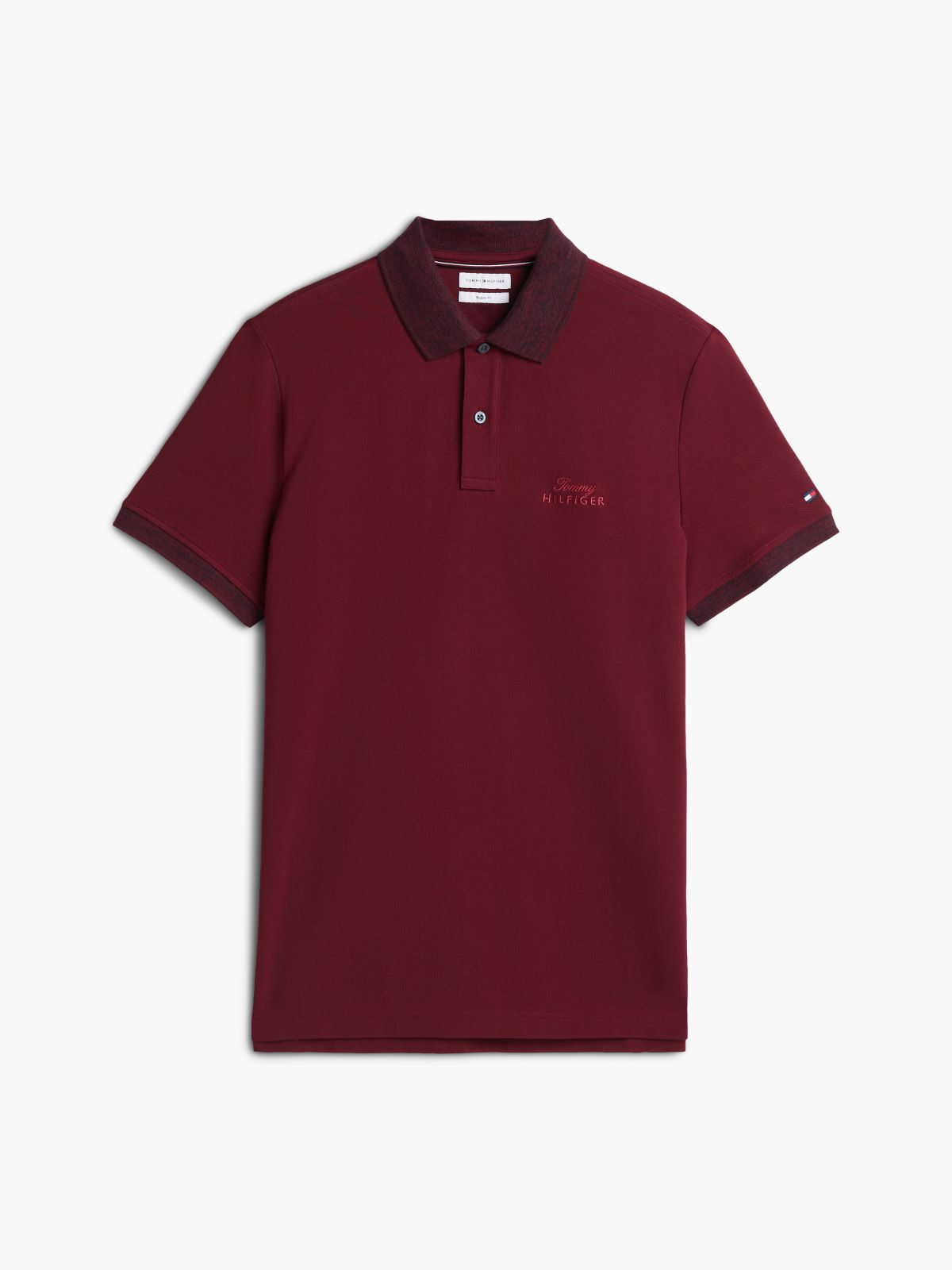 Regular Fit Heathered Trim Pique Polo — Burgundy