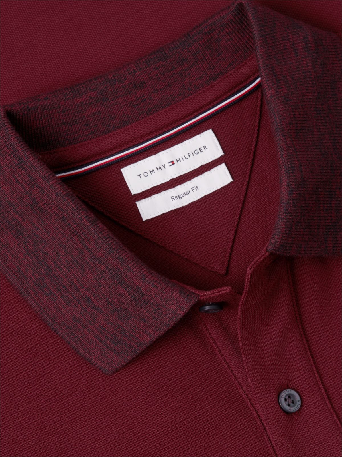 Regular Fit Heathered Trim Pique Polo — Burgundy
