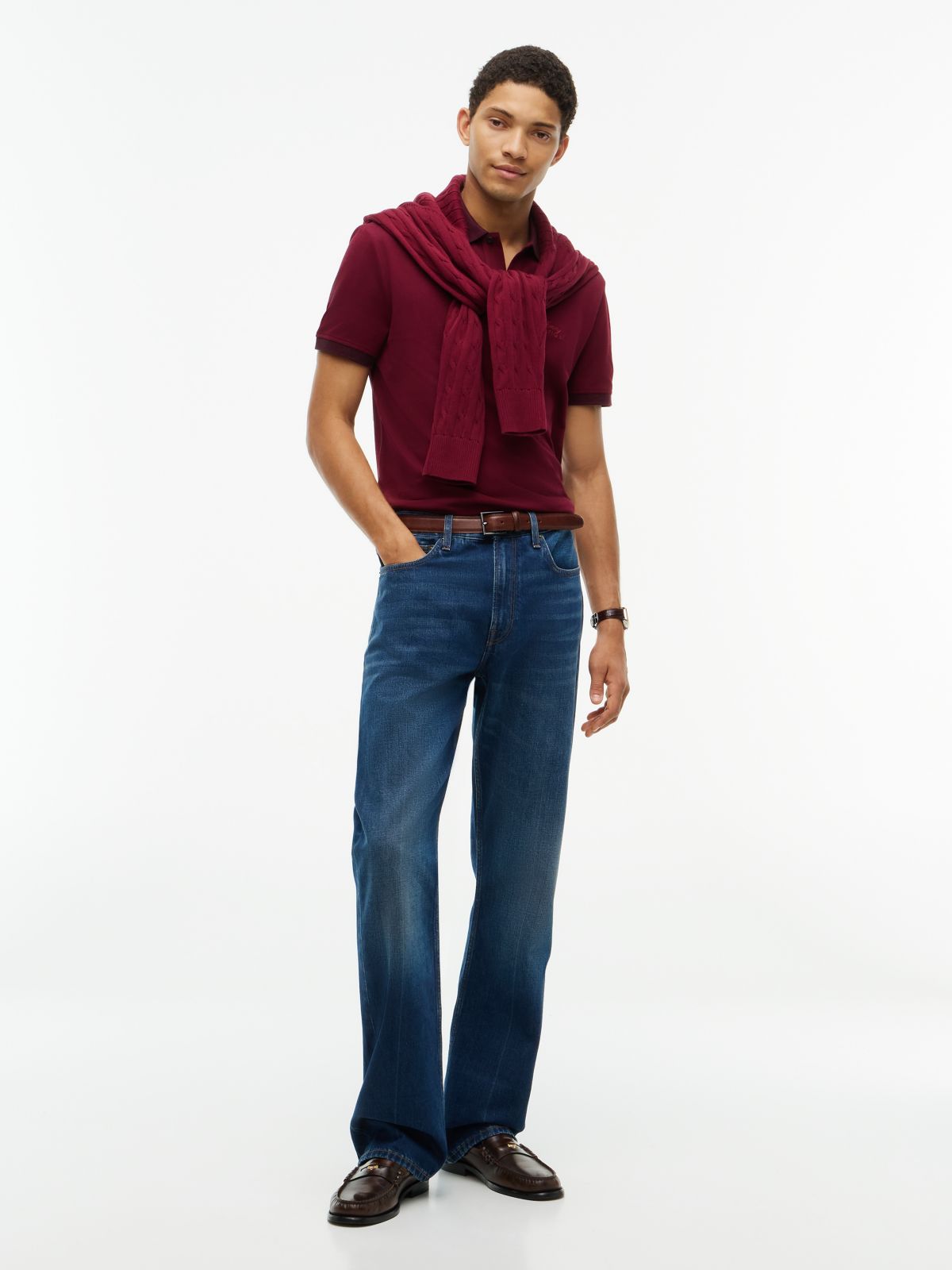 Regular Fit Heathered Trim Pique Polo — Burgundy