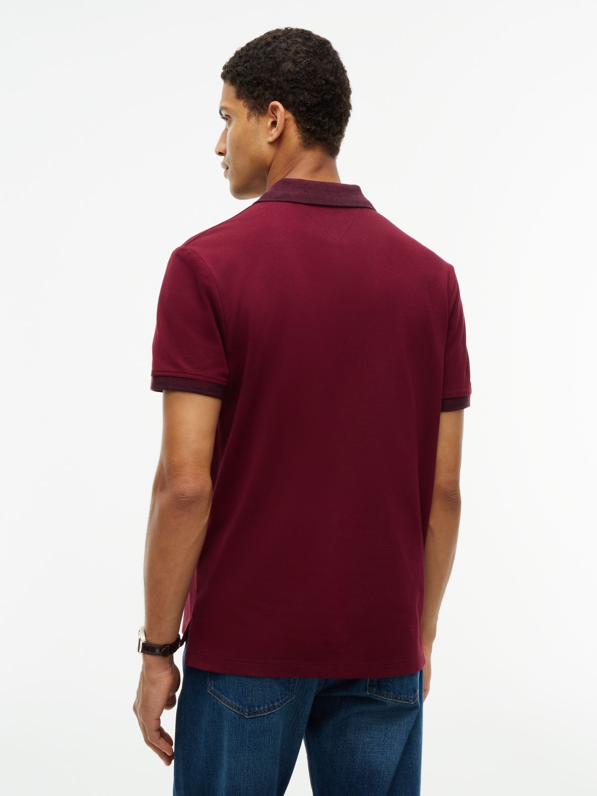 Regular Fit Heathered Trim Pique Polo — Burgundy