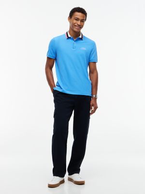 Мужское поло Tommy Hilfiger Regular Fit Striped Collar Pique Polo, цвет: Синий — фото 2