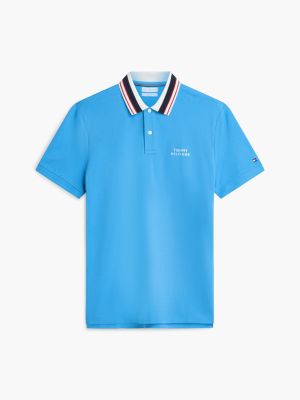 Мужское поло Tommy Hilfiger Regular Fit Striped Collar Pique Polo, цвет: Синий — фото 5