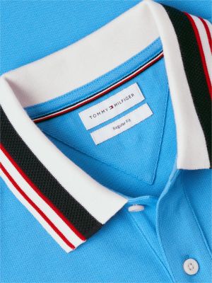 Мужское поло Tommy Hilfiger Regular Fit Striped Collar Pique Polo, цвет: Синий — фото 6