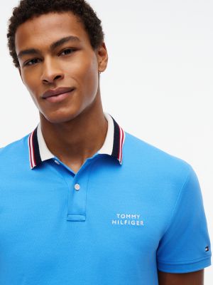 Мужское поло Tommy Hilfiger Regular Fit Striped Collar Pique Polo, цвет: Синий — фото 3