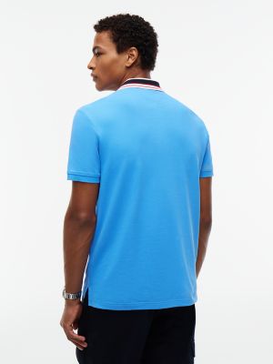 Мужское поло Tommy Hilfiger Regular Fit Striped Collar Pique Polo, цвет: Синий — фото 4