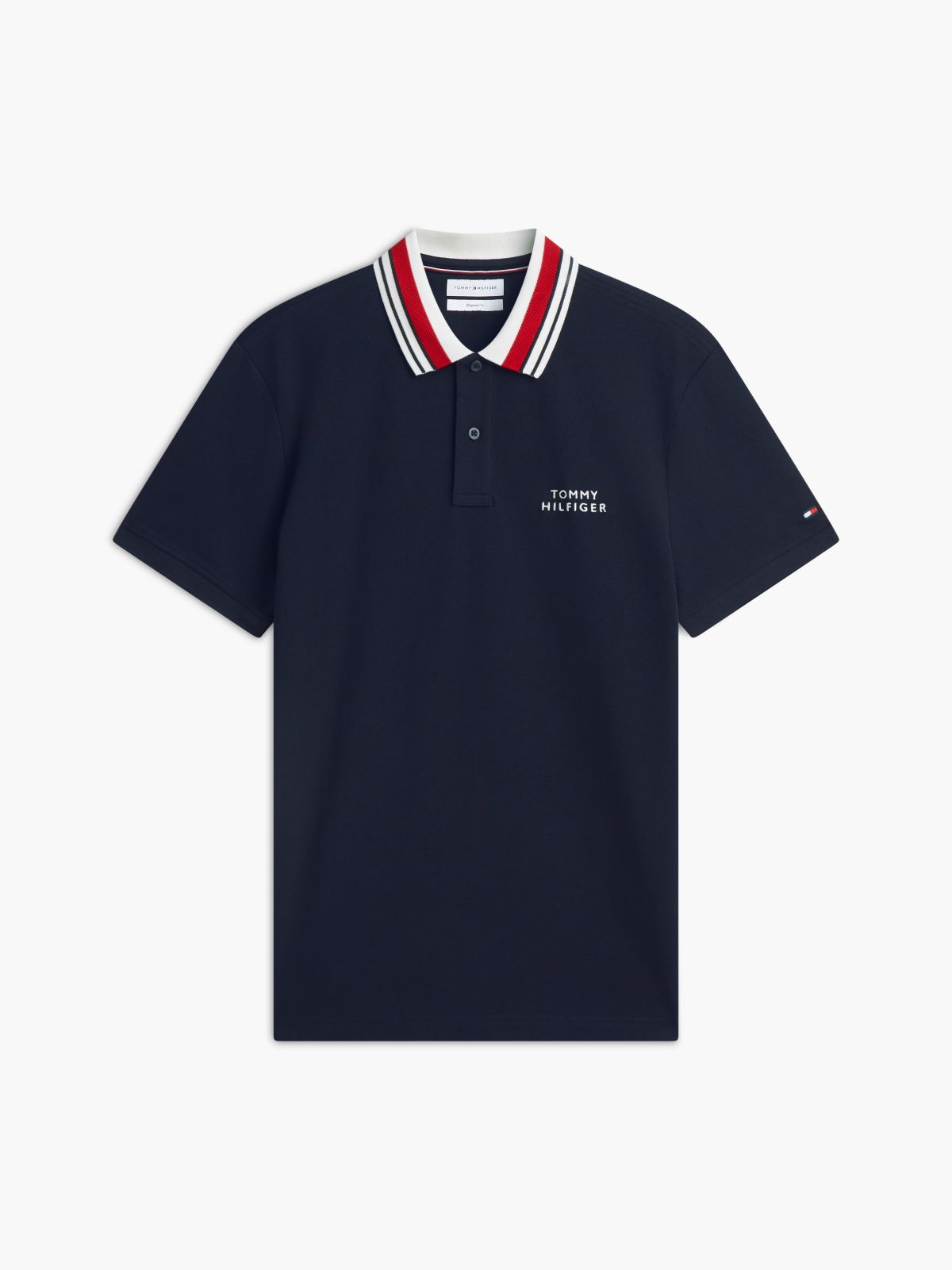 Regular Fit Striped Collar Pique Polo — Navy Blue