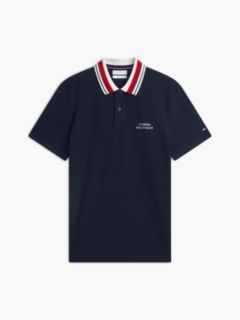 Regular Fit Striped Collar Pique Polo — Navy Blue 5