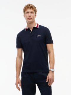 Regular Fit Striped Collar Pique Polo — Navy Blue 1