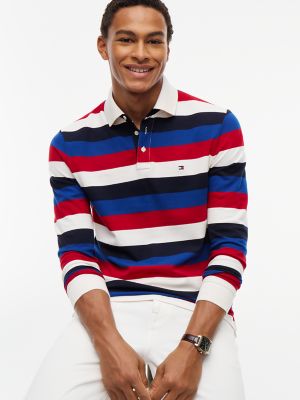 Мужское поло Tommy Hilfiger Regular Fit Rugby Stripe Pique Polo, цвет: Красный — фото 3