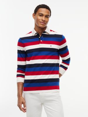 Мужское поло Tommy Hilfiger Regular Fit Rugby Stripe Pique Polo, цвет: Красный — фото 1