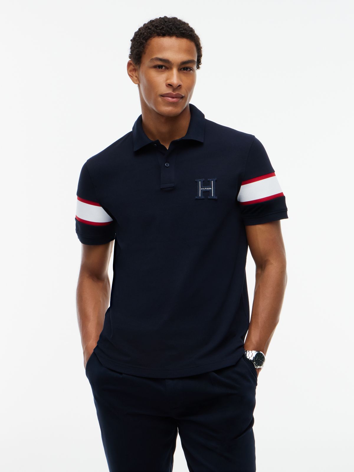 Regular Fit Embroidered H-Logo Polo — Navy Blue