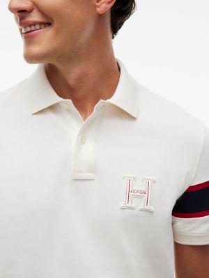 Мужское поло Tommy Hilfiger Regular Fit Embroidered H-Logo Polo, цвет: Слоновая кость — фото 3