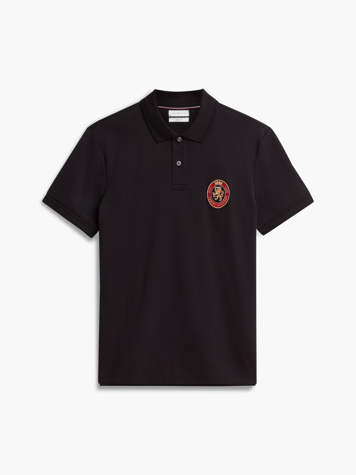 Regular Fit Crest Patch Interlock Polo — Black