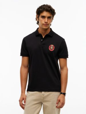 Regular Fit Crest Patch Interlock Polo, Black