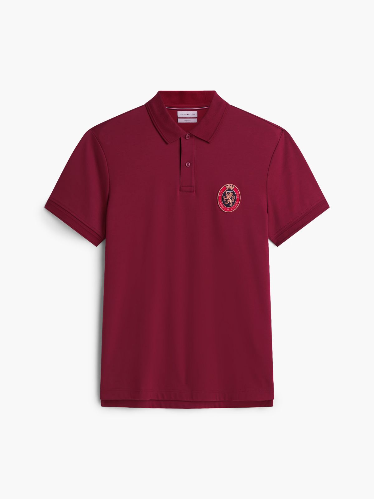 Regular Fit Crest Patch Interlock Polo — Burgundy