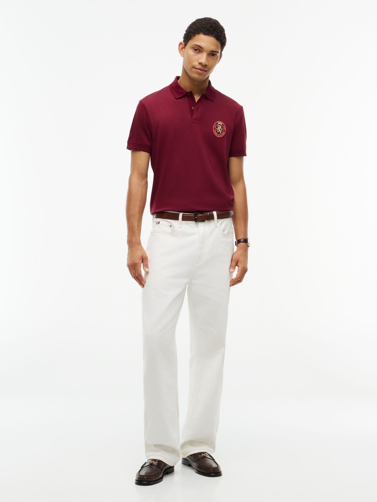 Regular Fit Crest Patch Interlock Polo — Burgundy