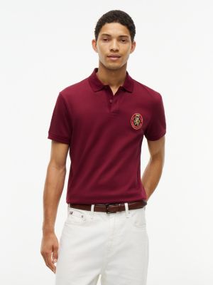 Regular Fit Crest Patch Interlock Polo, Burgundy