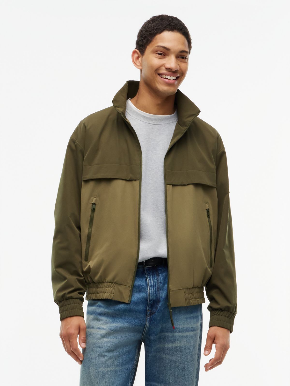 Water-Repellent Two-Tone Track Jacket — Huntsman Green