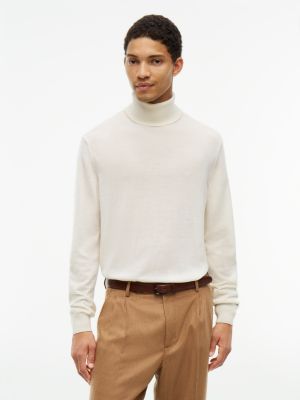 New York Label Wool Turtleneck, Ivory Petal