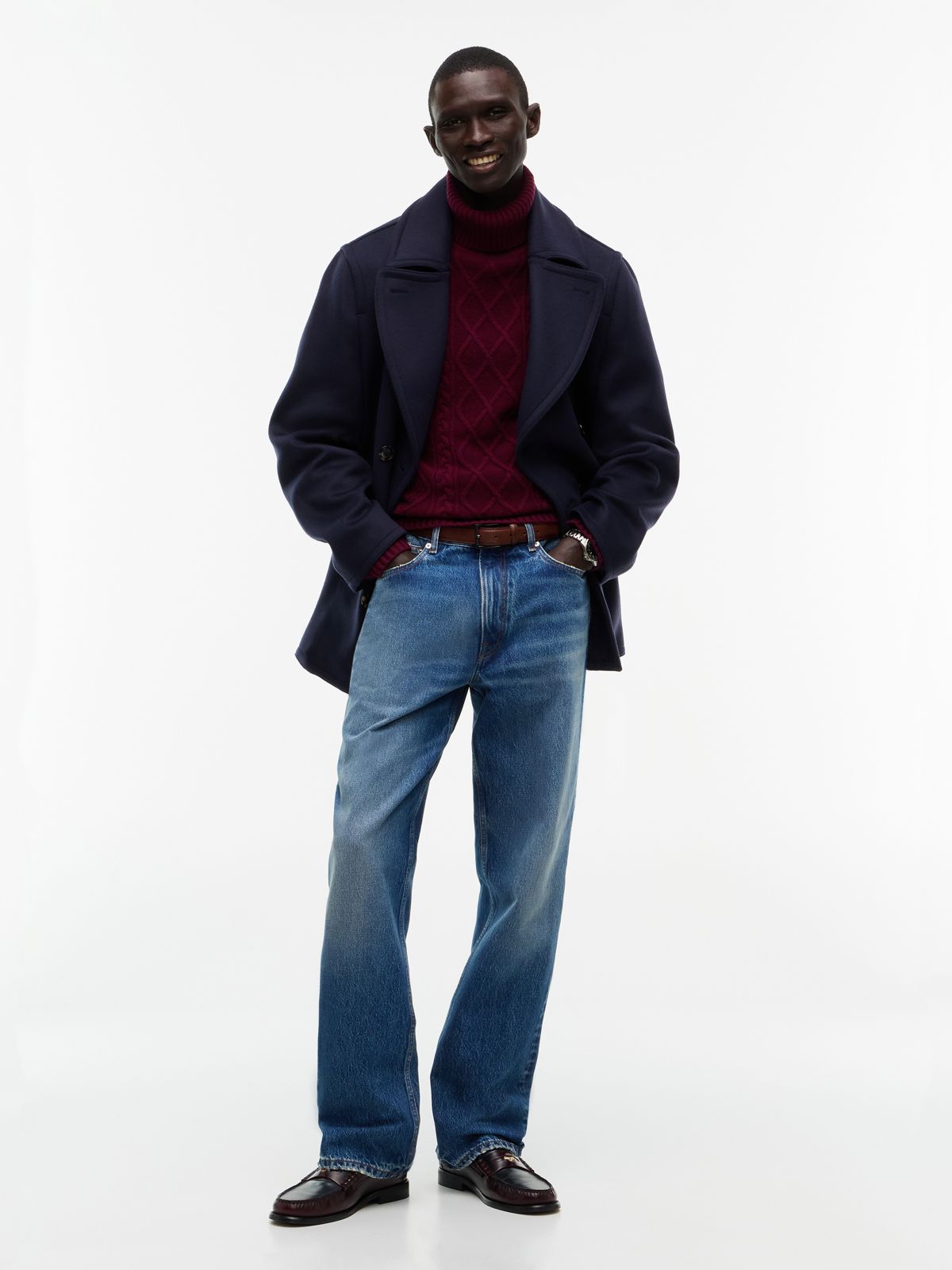 New York Label Wool-Blend Turtleneck — Burgundy