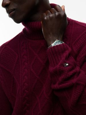 Мужские свитеры Tommy Hilfiger New York Label Wool-Blend Turtleneck, цвет: Бордовый — фото 3