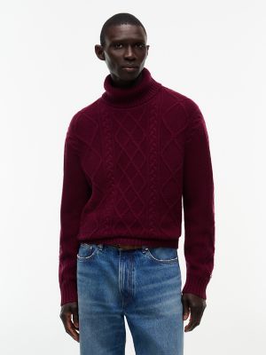 New York Label Wool-Blend Turtleneck, Burgundy