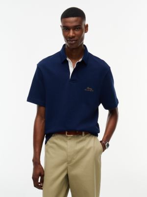 Classic Fit Back Flag Logo Polo, Carbon Navy