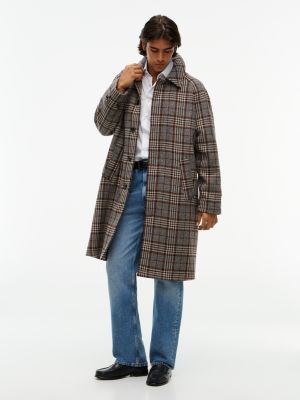 Relaxed Check Wool Car Coat, Brown
