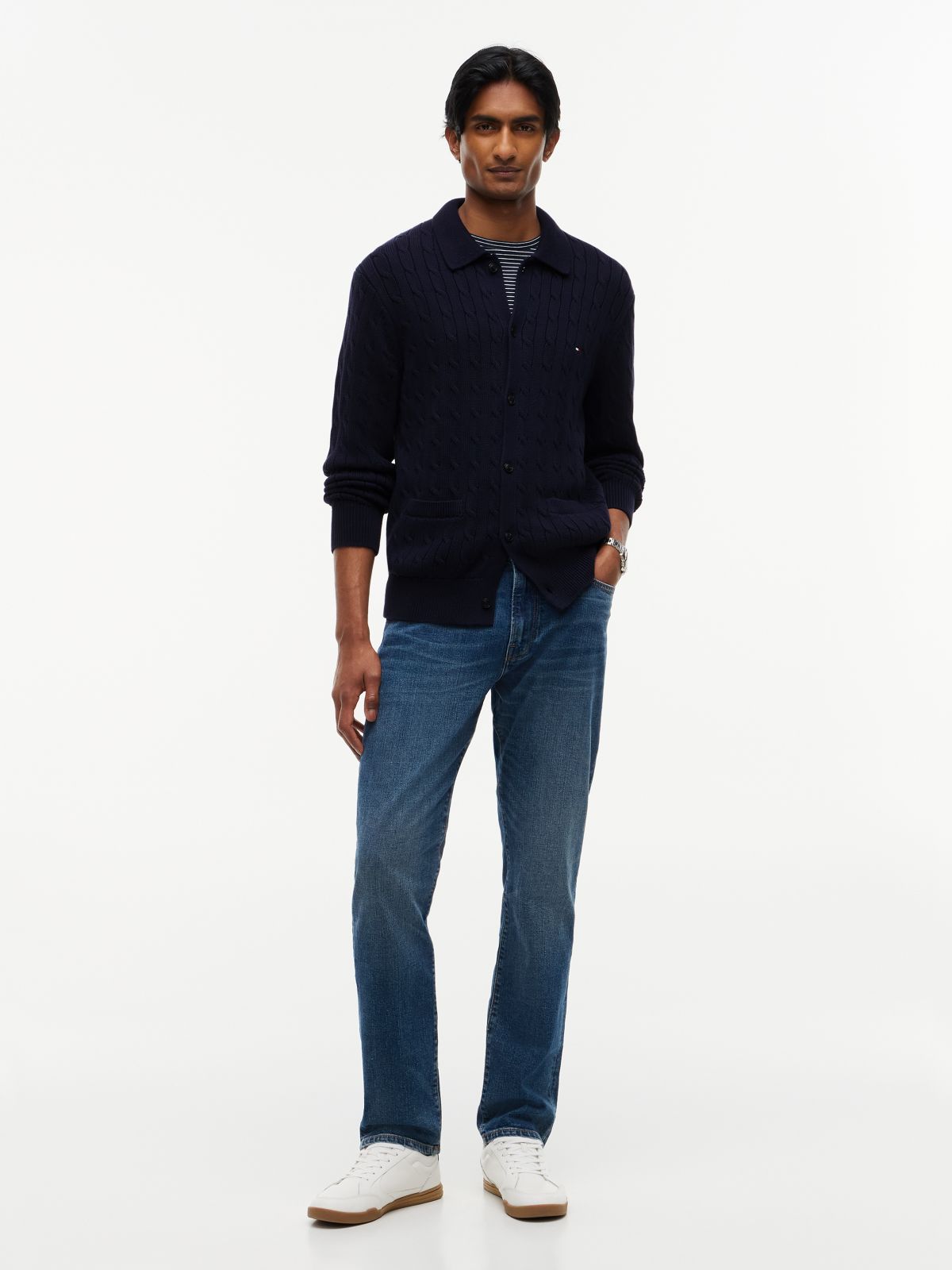 Cable Knit Cardigan — Navy Blue