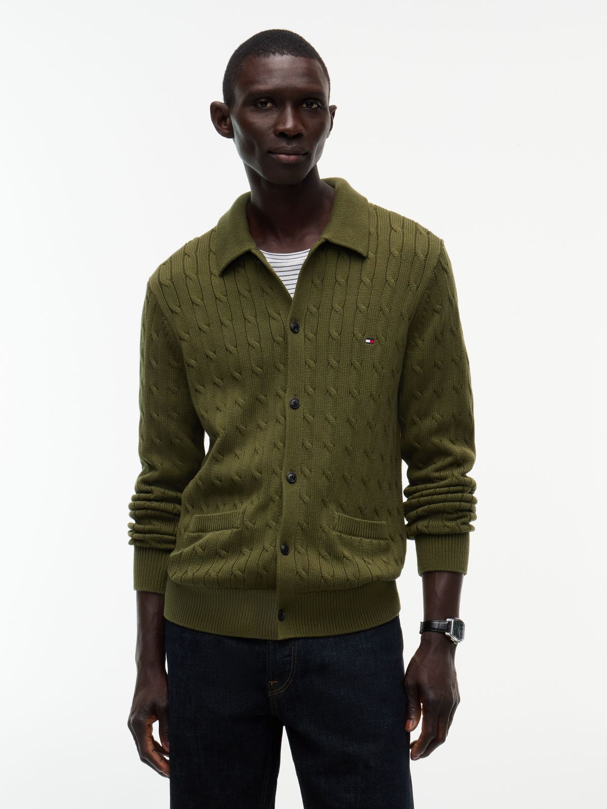 Cable Knit Cardigan — Huntsman Green