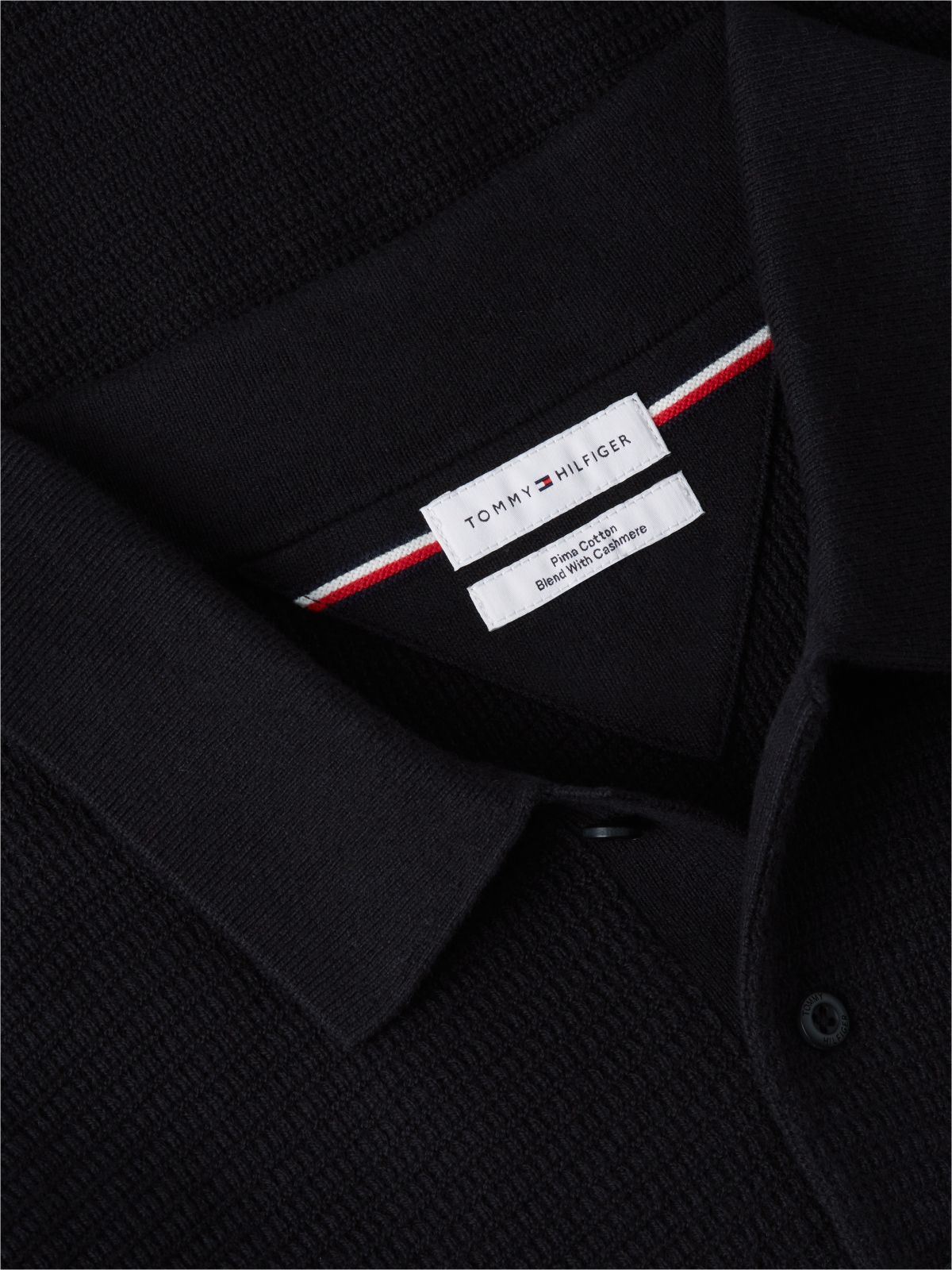 Short-Sleeve Cotton-Cashmere Sweater Polo — Black
