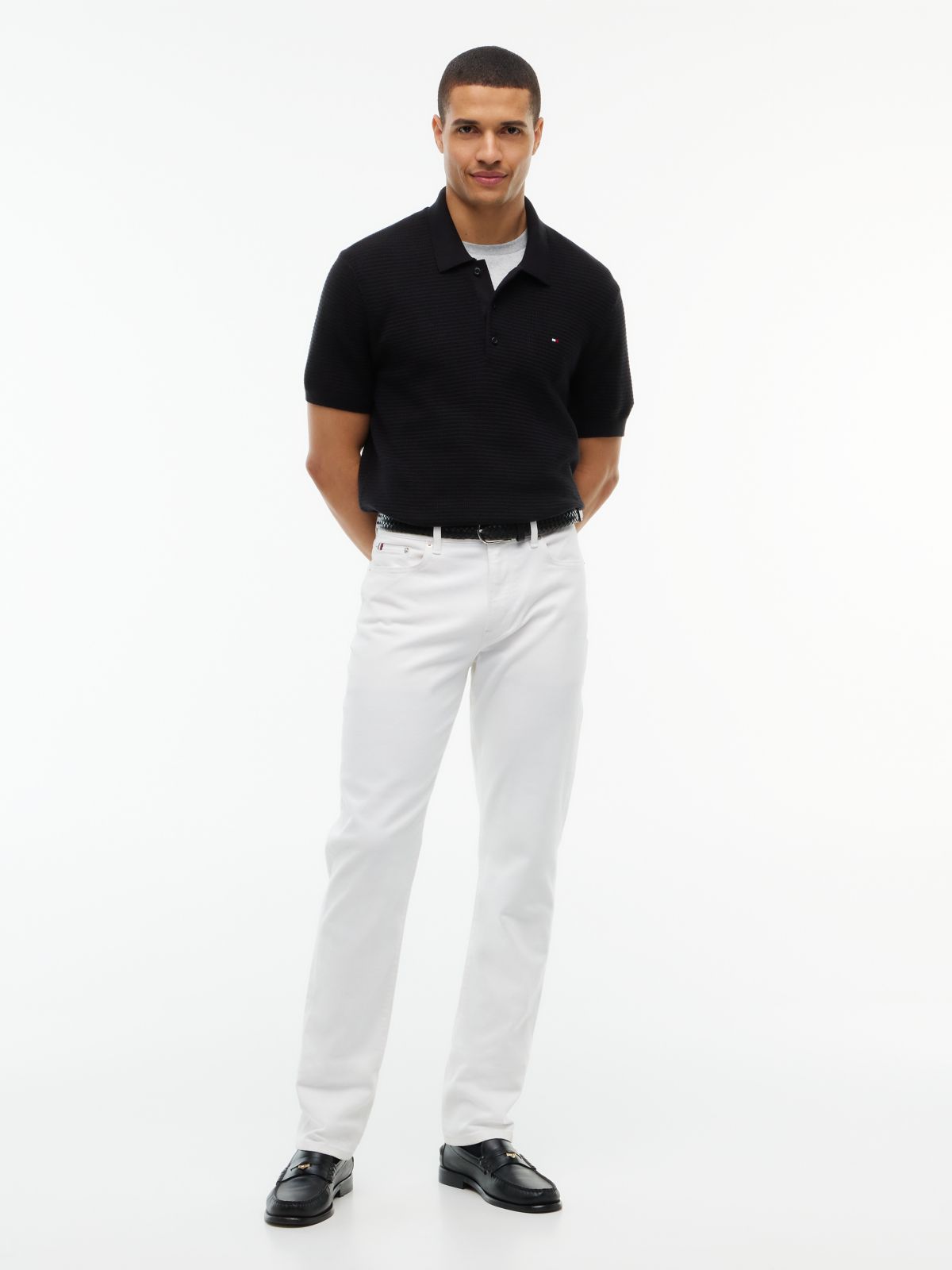 Short-Sleeve Cotton-Cashmere Sweater Polo — Black