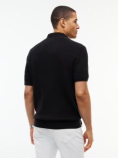 Short-Sleeve Cotton-Cashmere Sweater Polo — Black 4