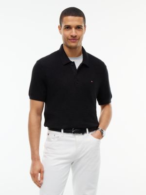 Short-Sleeve Cotton-Cashmere Sweater Polo, Black