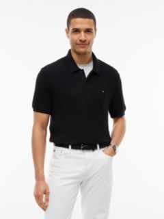 Short-Sleeve Cotton-Cashmere Sweater Polo — Black 1