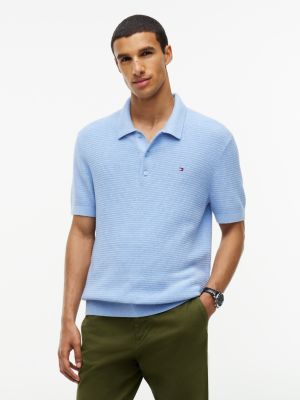 Short-Sleeve Cotton-Cashmere Sweater Polo, Vessel Blue