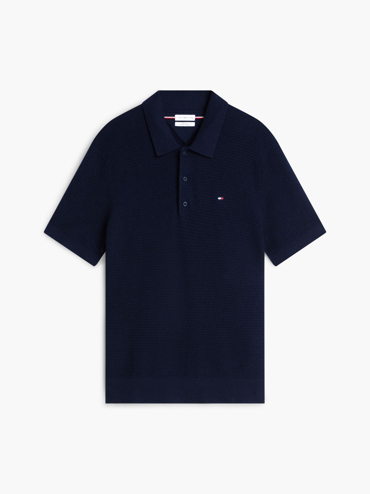 Short-Sleeve Cotton-Cashmere Sweater Polo — Navy Blue