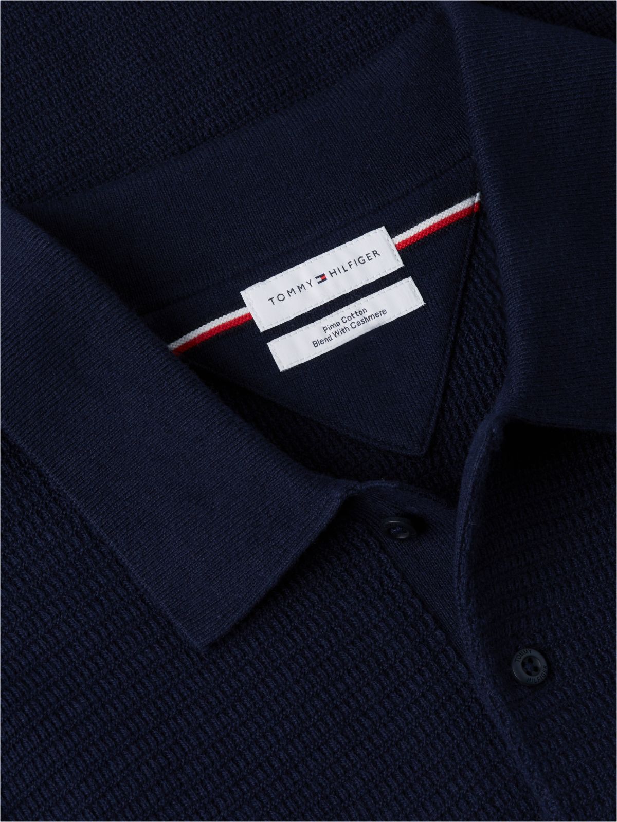 Short-Sleeve Cotton-Cashmere Sweater Polo — Navy Blue