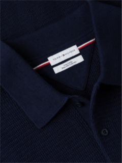 Short-Sleeve Cotton-Cashmere Sweater Polo — Navy Blue 6