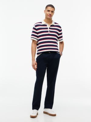 Мужские рубашки Tommy Hilfiger Short-Sleeve Striped Sweater Polo, цвет: Слоновая кость разноцветный — фото 2
