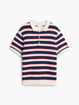 Мужские рубашки Tommy Hilfiger Short-Sleeve Striped Sweater Polo, цвет: Слоновая кость разноцветный — фото 5