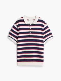 Short-Sleeve Striped Sweater Polo — Ivory Petal Multi 5