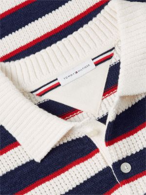 Мужские рубашки Tommy Hilfiger Short-Sleeve Striped Sweater Polo, цвет: Слоновая кость разноцветный — фото 6