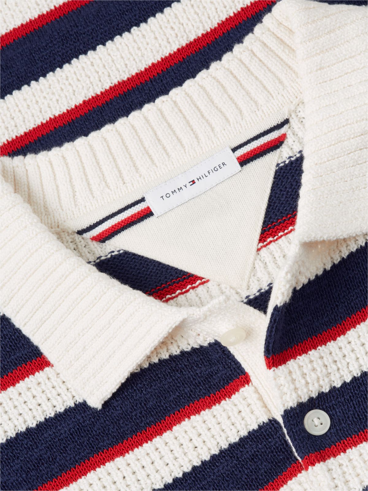Short-Sleeve Striped Sweater Polo — Ivory Petal Multi